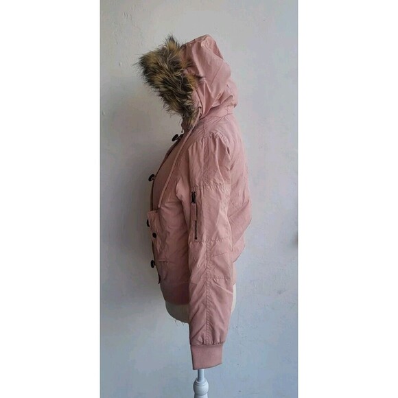Sam Edelman Pink puffer Bomber Jacket Faux fur hood Size S - Picture 3 of 7